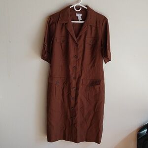 Address Maggie 100% Linen Vintage Midi Shirt Dress Size 12 Front Buttons Pockets